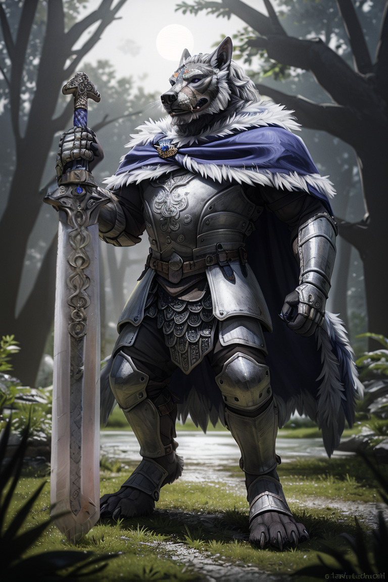 01233-3083309456-on e621,blaidd (elden ring), cape, armor, silver armor, engraved armor, topwear, bottomwear, safe, 4 toes, anthro, biped, black.png